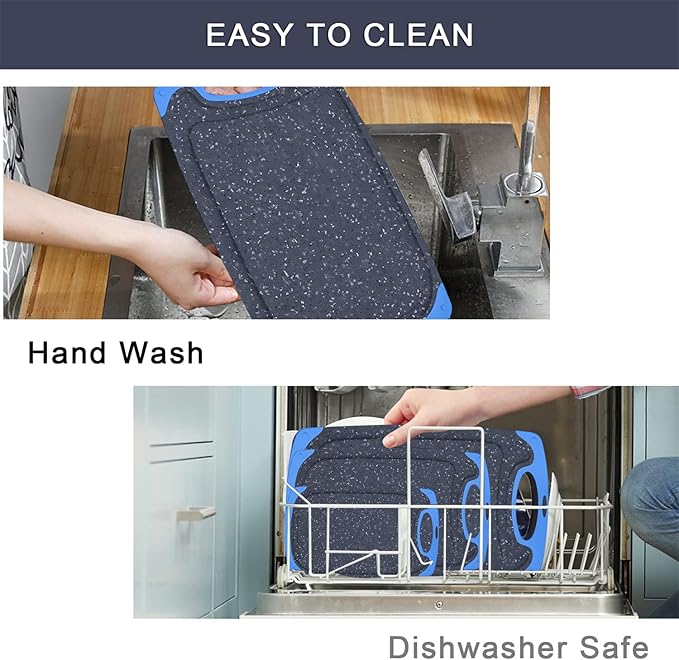 Viretang Non Slip Cutting Board, 3 Pieces Dishwasher Safe Cutting Boards with Juice Grooves, Easy Grip Handle, Non-Slip, with Grinding Area for Grinding Garlic and Ginger（blue） - Image 8