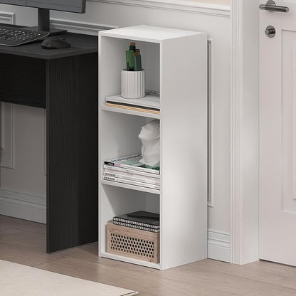 Furinno LUDER Book Shelf, 3-Cube Bookshelf, Bookcase with Open Shelves, 9.3 x 12 x 31.5, Easy Assembly, for Living Room, Bedroom, Home Office, White - Image 2