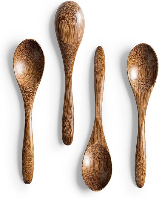 4 PCS Small Wooden Spoons, 5.8 Inch Honey Spoons for Tea, Padauk Wooden Honey Teaspoon for Coffee, Little Tiny Wood Spoons, Bamboo Table Spoon for stirring, Wooden Spoons for Utensils Set by HEFILD