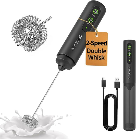 CIRCLE JOY 2-Speed Rechargeable Milk Frother Hanheld, Dual Coil Whisk Head Electric Coffee Frother, Portable Hand Frother Wand Drink Mixer for Matcha Lattes Cappuccino, Kitchen Gifts by CIRCLEJOY