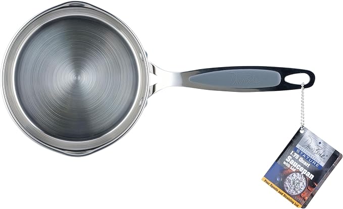 David Burke Stature Stainless Steel 1.75-Quart Sauce Pan with Strain Lid - Oven Safe - Brushed Gray