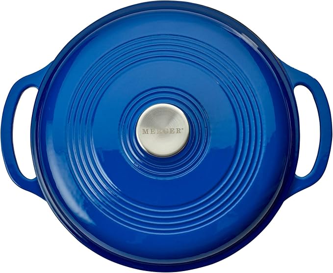 Mercer Culinary Enameled Cast Iron Round Dutch Oven, 6 qt., Navy Blue - Image 3