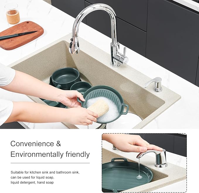 GAGALIFE Kitchen Sink Soap Dispenser - Sink Soap Dispenser Pump with 40" Silicone Extension Tube Kit (Chrome), Say Goodbye to Frequent Refills G080-1C
