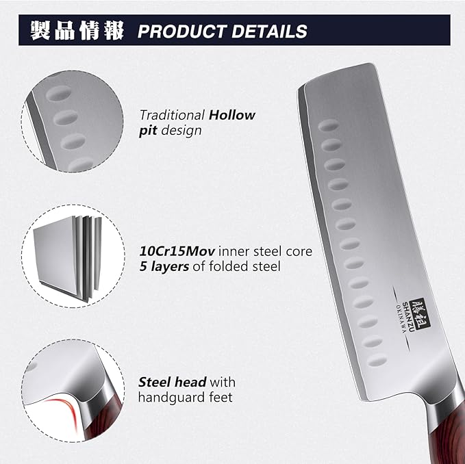 SHAN ZU 7 Inch Nakiri Knife, Japanese 10Cr15MoV High Carbon Stainless Steel Chopping Chef Knife, Professional Sharp Multipurpose Asian Kitchen Vegetable Cleaver Knife with Ergonomic Pakkawood Handle - Image 3