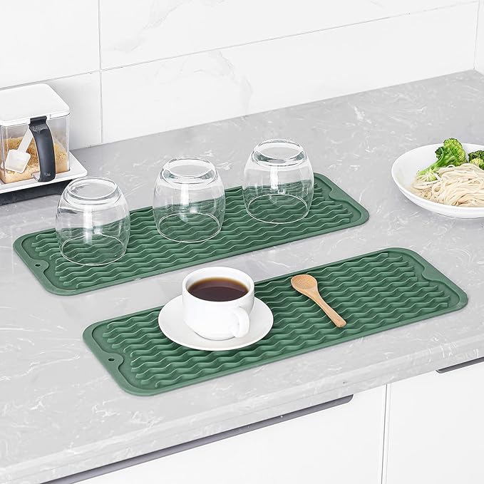 MicoYang Silicone Dish Drying Mat for Multiple Usage,Easy clean,Eco-friendly,Heat-resistant Silicone Mat for Kitchen Counter,Sink,Bar,Bottle,or Cup Green M 17 inches x 6 inches - Image 5