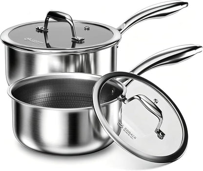 COOKER KING Sauce Pan Set, 1.5 QT & 2 QT Saucepan with Lid, Hybrid Ceramic Nonstick Saucepan, non stick Sauce pot, Stainless steel Cookware, Induction Compatible (PFAS/PFOA/PTFE Free) by cookerking