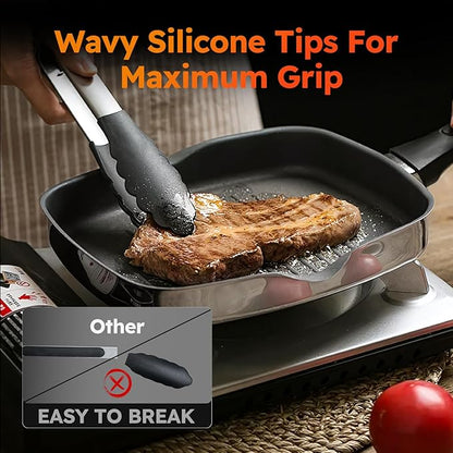 HST Tongs for Cooking with Silicone Tips(3 Pack), Non Stick Kitchen Tongs with Silicone Tip for Cooking BBQ Baking (9", Black) - Image 6