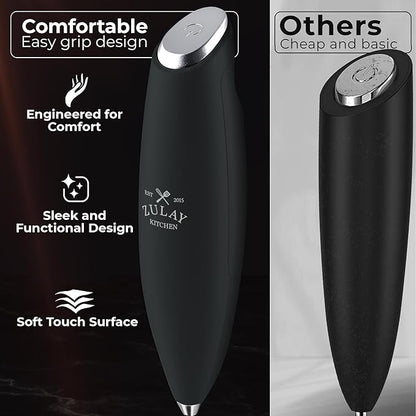 Zulay Kitchen Patented Tornado Triple Whisk Milk Frother with 4 Duracell Batteries – Handheld Foam Maker for Coffee, Lattes, Matcha & Hot Chocolate – Rich, Creamy Froth in Seconds - Onyx Gray - Image 4