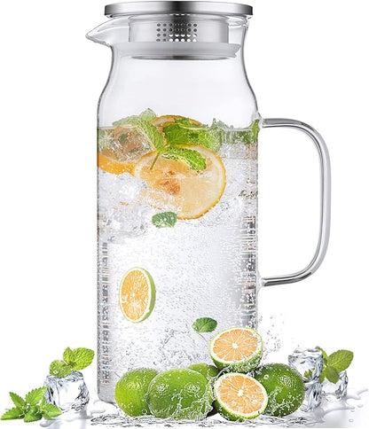 Bivvclaz 2 Liter 68 oz Glass Pitcher with Lid and Handle, Glass Carafe for Hot/Cold Water, Large Iced Tea Pitcher for Coffee, Juice and Homemade Beverage by Bivvclaz