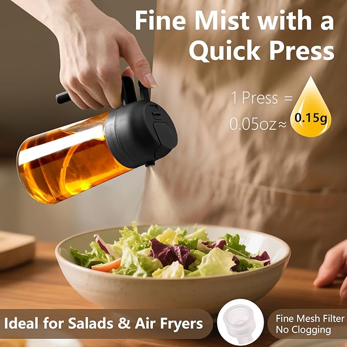 SWEET VIEW 2PCS Oil Sprayer for Cooking, 16oz/470ml Glass Oil Dispenser/Pour Bottle, Kitchen Accessories, Kitchen Gadgets for Air Fryer, Salad, BBQ, with Stickers (Black,Black) - Image 3