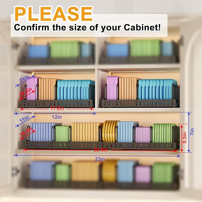 Expandable Food Container Lid Organizer,Large Capacity Adjustable 8 Dividers Detachable Lid Organizer Rack for Cabinets, Cupboards, Pantry Shelves, Drawers Keep Kitchen Tidy,Black 10.2”wide,3.6 Pound. - Image 4