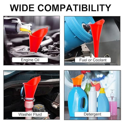 3-Pack Long-Neck Oil Funnels, 11" Multi-Purpose Funnels for Automotive & Motorcycle Use – Reusable Funnel for Oil, Gas & Transmission Fluid (Red)