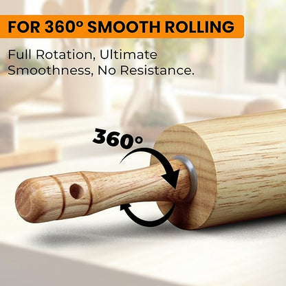 KARRYOUNG Rubber Wood Rolling Pin for Baking, Kitchen Dough Roller With Handles, Rodillo Para Masa, Rolling Pin for Dough, Pizza,Bread, Fondant & Tortilla - Image 3