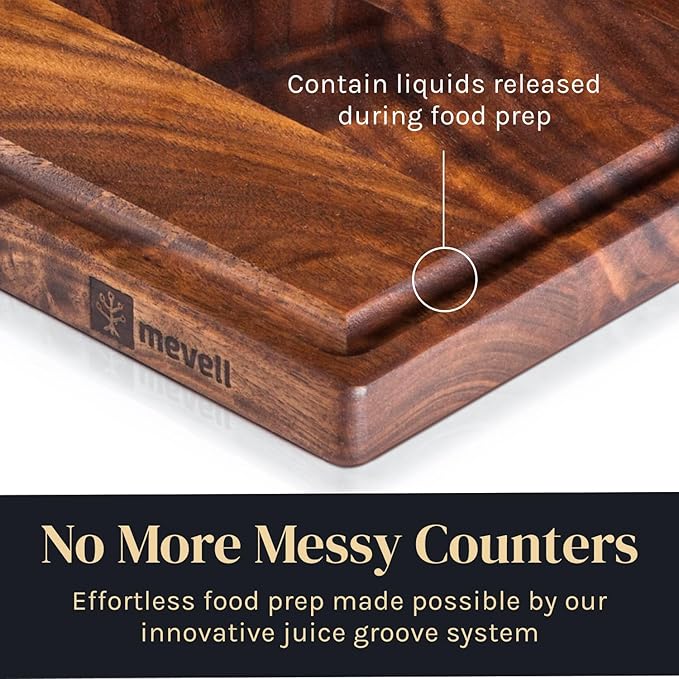 Walnut Wood Cutting Board for Kitchen, Reversible Wooden Cutting Board With Juice Grooves - Chopping Board, Charcuterie Serving Tray Made in USA (Walnut, 17x11x0.75) - Image 6