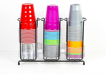 Inevibe Wire Frame Cup and Lid Organizer, 3 Compartment Metal Rack Design Storage Holder for Plastic, Coffee Beverage Cups - Image 6