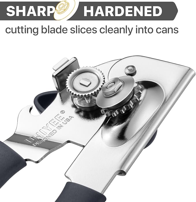 Can Opener Manual Heavy Duty, UHIYEE Hand Held Can Openers for Seniors with Comfort Grip Sharp Blade, Solid Steel Hand Manual Can Open with Magnet for Kitchen Camping, Gray - Image 3