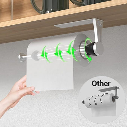 Paper Towel Holder Under Cabinet with Damping Effect, Single-Hand Operable Wall Mount Paper Towel Holder for Kitchen/Bathroom, Under Counter Self-Adhesive/Drilled Kitchen Towel Holder - Image 2