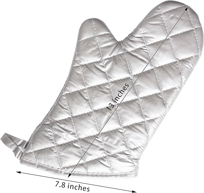 Silver Oven Mitts,Quilted Cotton Lining 13 Inch Oven Gloves,Heat Resistant for Kitchen Cooking,Grilling,Backing,Set of 2 - Image 3