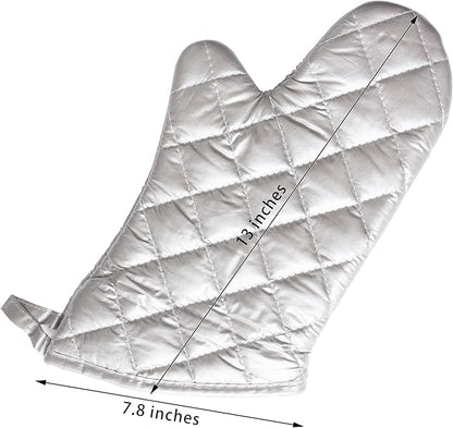 Silver Oven Mitts,Quilted Cotton Lining 13 Inch Oven Gloves,Heat Resistant for Kitchen Cooking,Grilling,Backing,Set of 2 - Image 3
