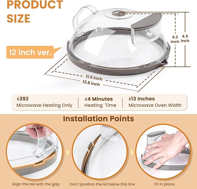 12 Inch Microwave Splatter Cover, Upgraded Microwave Cover for Food with Water Steamer, Integrated Handle, Splatter Guard, Cookware Lid, House Warming Gifts New Home, Grey - Image 5