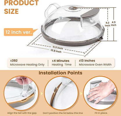 12 Inch Microwave Splatter Cover, Upgraded Microwave Cover for Food with Water Steamer, Integrated Handle, Splatter Guard, Cookware Lid, House Warming Gifts New Home, Grey - Image 5