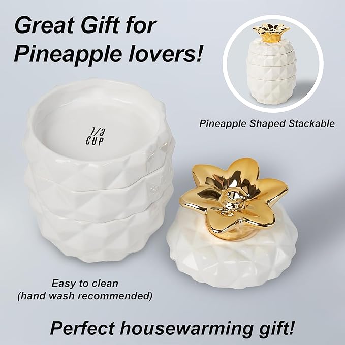 Set of 4 Decorative Pineapple Shaped Stackable Ceramic Kitchen Measuring Cups in 4 Assorted Sizes - Image 6