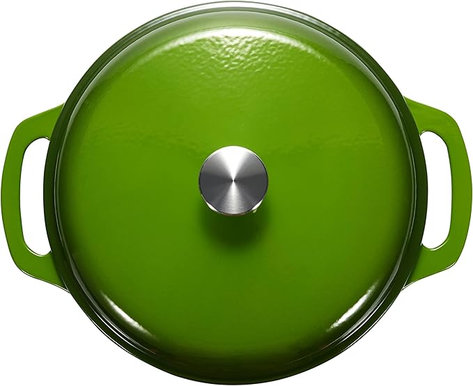 Amazon Basics Enameled Cast Iron Dutch Oven Pot with Lid, Oven Safe, Heavy-Duty, Dual Handles for Baking, Roasting, Stews, Easy to Clean, 7.3-Quart, Green - Image 3