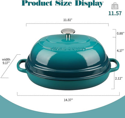 EDGING CASTING Enameled Oval Cast Iron Dutch Oven Pot with Lid, Bread Dutch Oven for Sourdough Bread Baking, Dutch Oven Bread, Bread Oven, 6QT, Darkcyan - Image 2