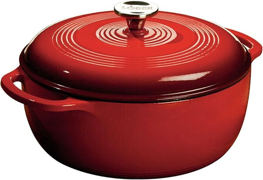 Lodge Essential Enamel Cast Iron Dutch Oven - Perfect for Bread Baking, Braising, Marinating & Slow Cooking - Features Moisture-Sealing Lid & Dual Handles - Kitchen Essentials - 6 Quarts - Island Spice Red by Lodge