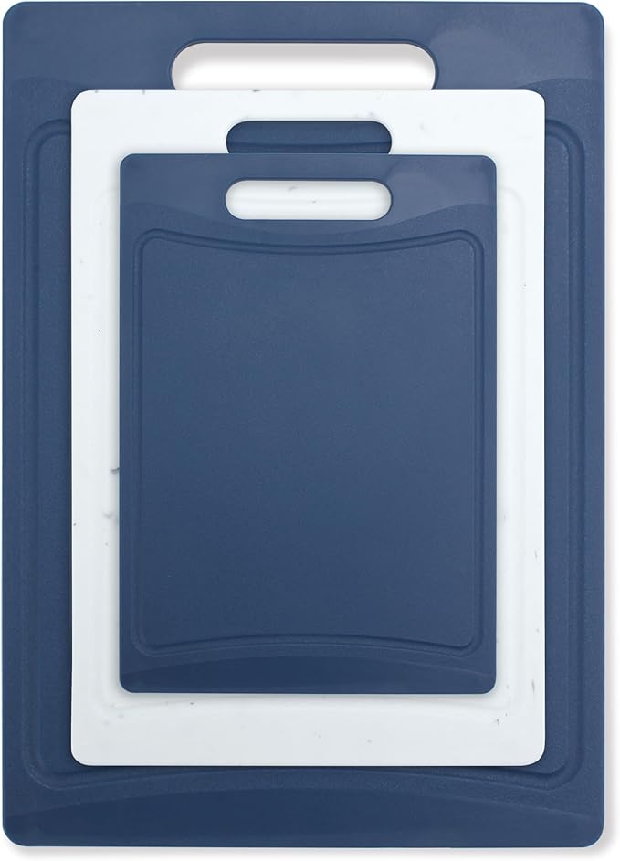 COOK WITH COLOR Non-Slip Cutting Board Set – Kitchen Essentials with Easy Grip Handle for Meat, Veggies, and Fruits, 3 Cutting Boards, Blue and White Marble - Image 7