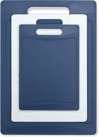 COOK WITH COLOR Non-Slip Cutting Board Set – Kitchen Essentials with Easy Grip Handle for Meat, Veggies, and Fruits, 3 Cutting Boards, Blue and White Marble - Image 7