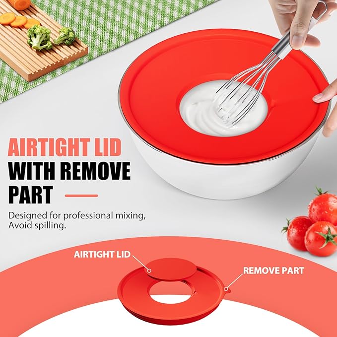 ENVTEK Mixing Bowls with Lids Set, 7 PCS Stainless Steel Mixing Bowls with 3 Grater Attachments, Size 4.5, 4, 3.5, 2.1, 1.5, 1.1, 0.7QT, Ideal for Kitchen Cooking Baking & Serving - Image 5