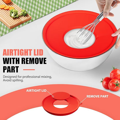 ENVTEK Mixing Bowls with Lids Set, 7 PCS Stainless Steel Mixing Bowls with 3 Grater Attachments, Size 4.5, 4, 3.5, 2.1, 1.5, 1.1, 0.7QT, Ideal for Kitchen Cooking Baking & Serving - Image 5