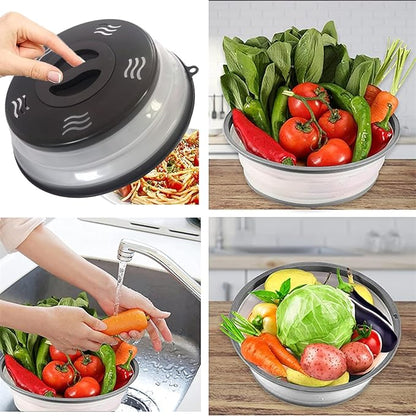 Microwave Splatter Cover Vented for Food, Splatter Guard & Colander Kitchen Gadget for Fruit Vegetables Microwave Plate Cover with Hook Hole,Dishwasher-Safe,BPA-Free Silicone & Plastic (2Pack)