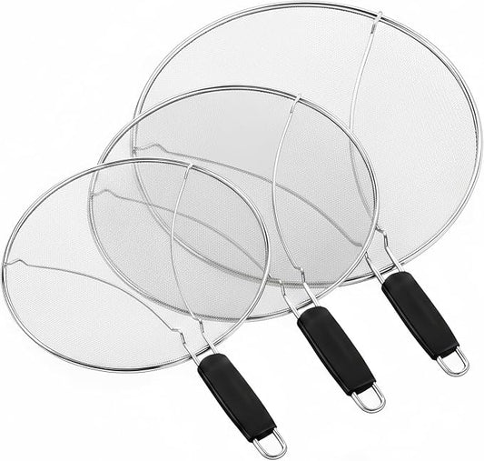 Splatter Screen for Frying Pan 3-Piece Set - Stainless Steel Grease Splatter Guard (13", 11.4", 9.8") - Oil Splash Guard & Fine Mesh Cover for Cooking Bacon by Unknown