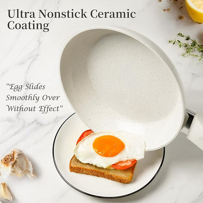 Ceramic Non Stick Frying Pan - 9.5 Inch Ceramic White Non Stick Skillet Frying Pans, Safe&No Toxic Egg Omelette Frying Pan, Nonstick Cookware Cooking Pan, Induction Compatible, PFOA&PFAS Free - Image 4