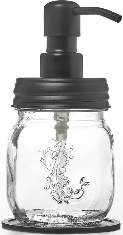 Petite 12oz Mason Jar Soap and/or Lotion Dispenser with Gloss Black Soap Dispenser Pump and Non Slip Coaster for Hand Sanitizer, Liquid Soap or Hand/Body Lotion (Gloss Black, Single 12oz)