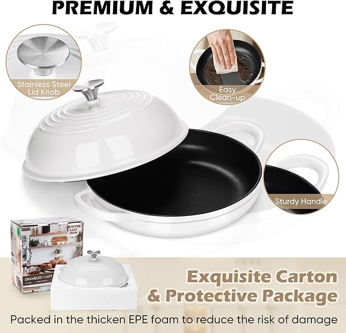 Bread Dutch Oven for Sourdough Baking (5.5 QT), Joyfair Enameled Cast Iron Dutch Oven Pot with Lid, Sourdough Bread Pan with Heavy Duty Dual Handles, Non-Stick & Even Heat, Oven-safe up to 500°F White - Image 6