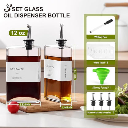 Olive Oil Dispenser Bottle for Kitchen, 3 Pack Glass Oil and Vinegar Dispenser Set, Elegant Book Design, Durable, Leak-Proof, Easy-Pour Spouts, Perfect for Kitchen, Dining Table (12oz) - Image 2