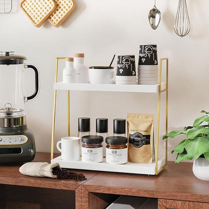 Coffee Bar Organizer for Countertop, Multifunctional Coffee Station Organizer for Accessories Storage, 2 Tier Wooden Shelf for Coffeebar, Countertop, Corner - Image 2