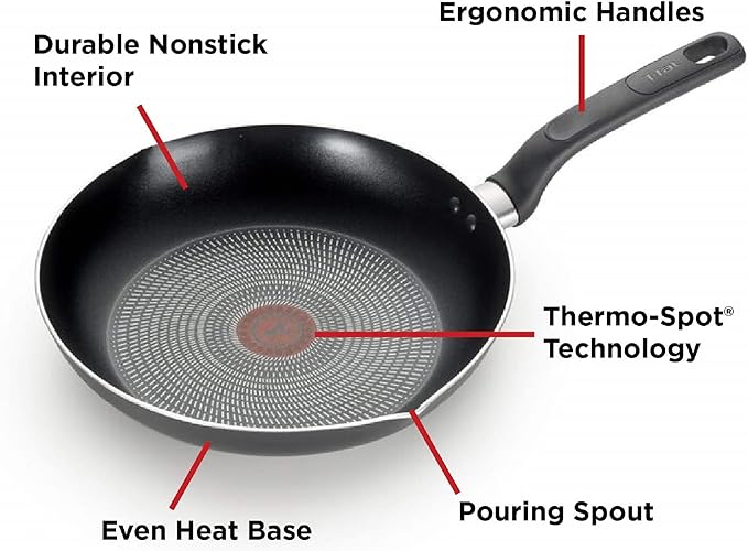 T-fal Initiatives Nonstick Cookware Set 18 Piece, Oven Broiler Safe 350F, Kitchen Cooking Set w/Fry Pans, Saucepans, Stockpots, Skillet, Spoons, Lids Pots and Pans Set Non Stick Dishwasher Safe Black - Image 7