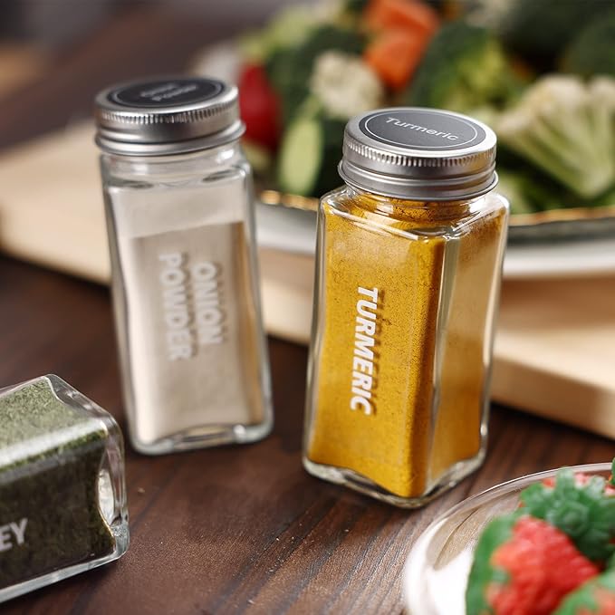 Antimbee 40-Pack 3.5 OZ Glass Spice Jars with 324 Labels, Shaker Lids and Airtight Metal Caps, Empty Reusable Square Seasoning Bottles, Spice Storage Containers, Marker and Stainless Steel Funnel - Image 6