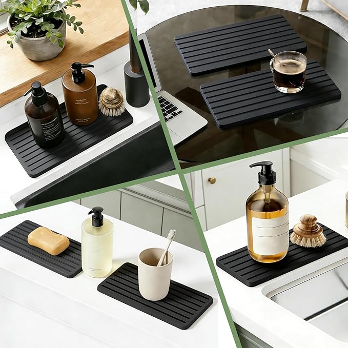 2 PCS Water Absorbing Diatomite Coasters, Stone Drying Mat for Kitchen Counter, Quick Dry Stone Mat Trays for Bathroom Kitchen Counter, Soap Dish Tray Used for Hand Soaps (Dark Gray-B, 8.3" x 4") - Image 5