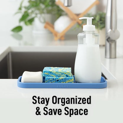 Zulay Kitchen (9x3.5) Silicone Sponge Holder for Kitchen Sink - Flexible Multipurpose Soap Tray Sponge Holder - Sink Organizer Tray for, Bathroom, Makeup, Trinkets & More (Provence Blue) - Image 6