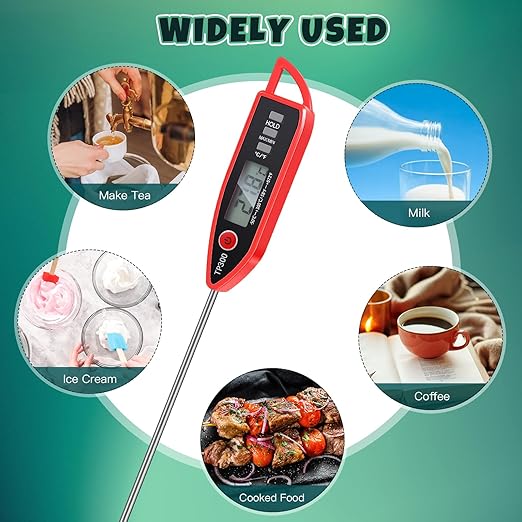 Copkim Instant Read Meat Thermometer with Long Probe 9.65 Inch Kitchen Cooking Food Candy Waterproof Digital Thermometer for BBQ Water Milk Yogurt Liquid(Pointed,Red) - Image 5