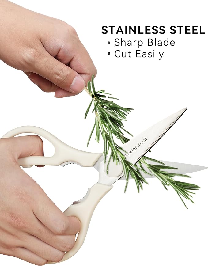 Kitchen Scissors for Food, HUNTER.DUAL Heavy Duty Come Apart Poultry Shears for Cooking, All Purpose for Cutting Chicken, Meat, Fish & Vegetables (Cream, 8.35 Inch) - Image 2
