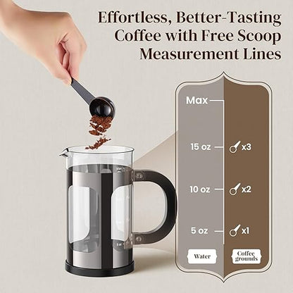 Veken French Press Coffee Maker 21oz 0.6 L, Single Serve Small Pot, Heat Resistant Thickened Borosilicate Glass,Stainless Steel Brewer,Cold Brew Cafetera Teapot for Kitchen Travel Camping, Dark Pewter - Image 7