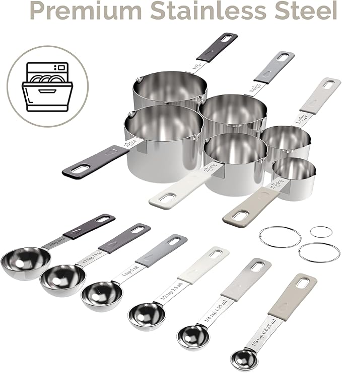CuttleLab 22-Piece Stainless Steel Measuring Cups and Spoons Set, Tad Dash Pinch Smidgen Drop Mini Measuring Spoons, Measuring Stick Leveler, Measurement Conversion Chart Fridge Magnet, (Charcoal) - Image 8
