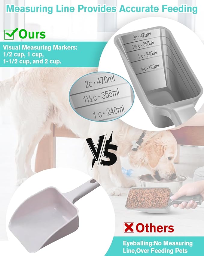 2 Cup Dog Food Scoop(2 Pack), Plastic Pet Food Scoop with Measuring Lines for Accurate Pet Food Portions,Dishwasher Safe (Gray) - Image 3