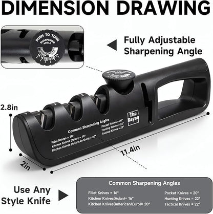Knife Sharpener, 4-in-1 with Non-Slip Base and Adjustable Angle Guide, Perfect for Fruit Knives, Steel Knives & Scissors, Repair, Restore & Polish Blade (Black)